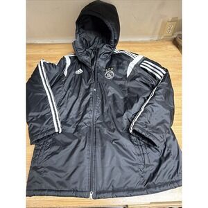Adidas Ajax Amsterdam Football Soccer Hooded Long Black Jacket Parka Coat Sz 2XL